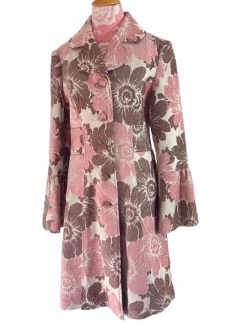 Anthropology pink floral coat sz m